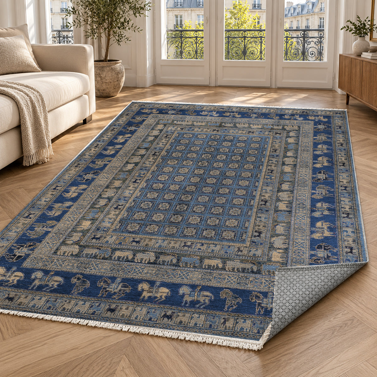 Pazyryk Blue Ethnic Washable Rug — paris living