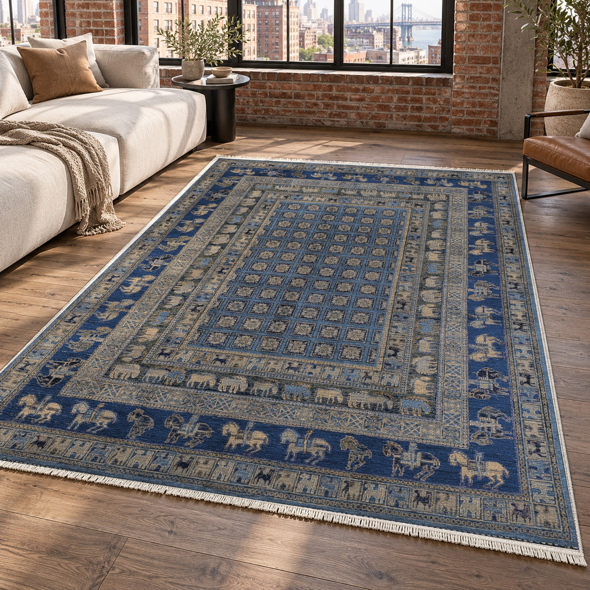 Pazyryk Blue Ethnic Washable Rug — new york living