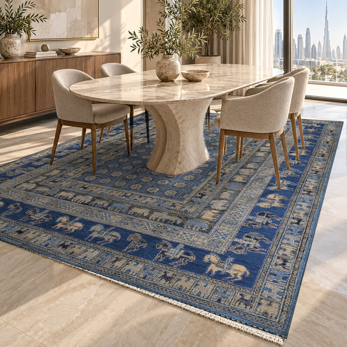 Pazyryk Blue Ethnic Washable Rug — dubai dining