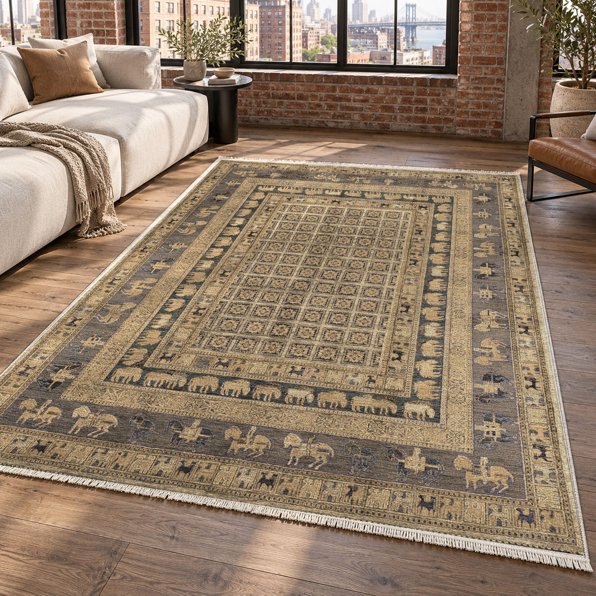 Pazyryk Cream Ethnic Washable Rug — new york living