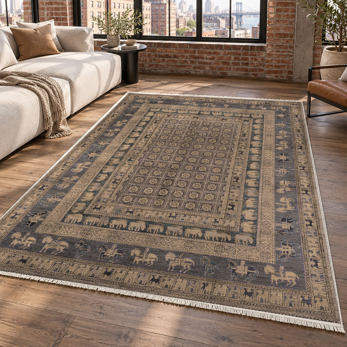 Pazyryk Taupe Ethnic Washable Rug — new york living