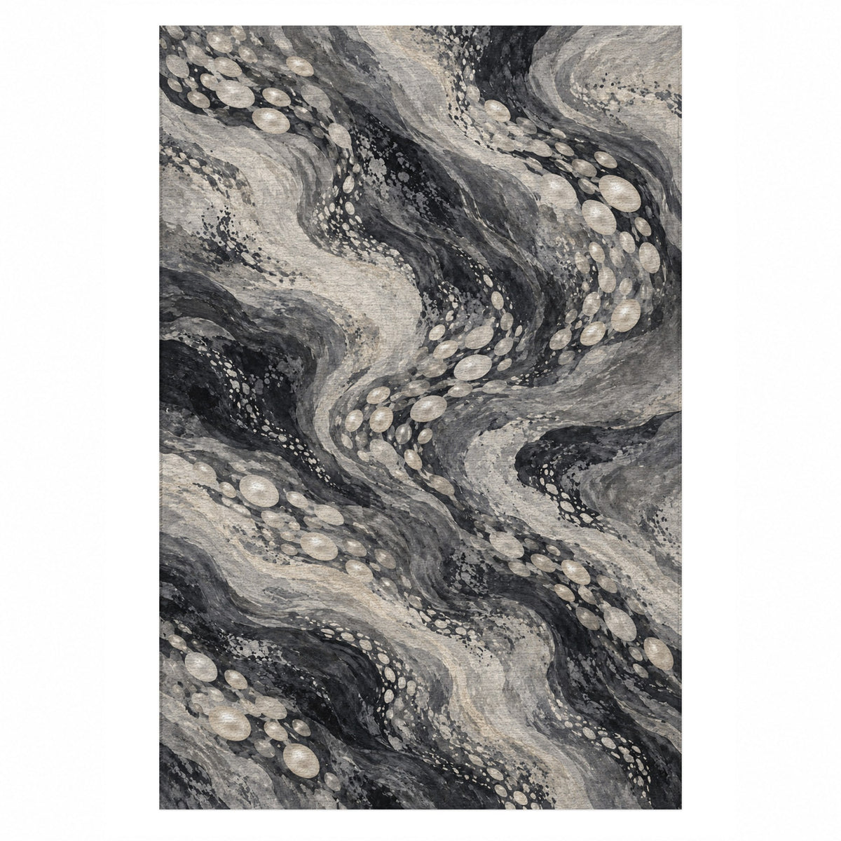 Pearl Shoals Charcoal Abstract Washable Rug — top view