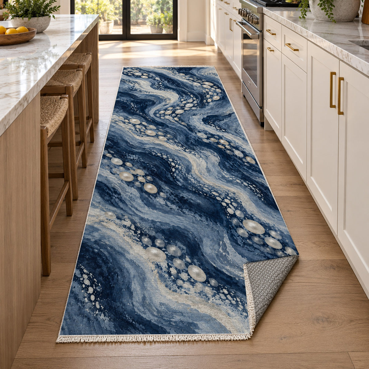 Pearl Shoals Indigo Abstract Washable Rug — new york kitchen runner
