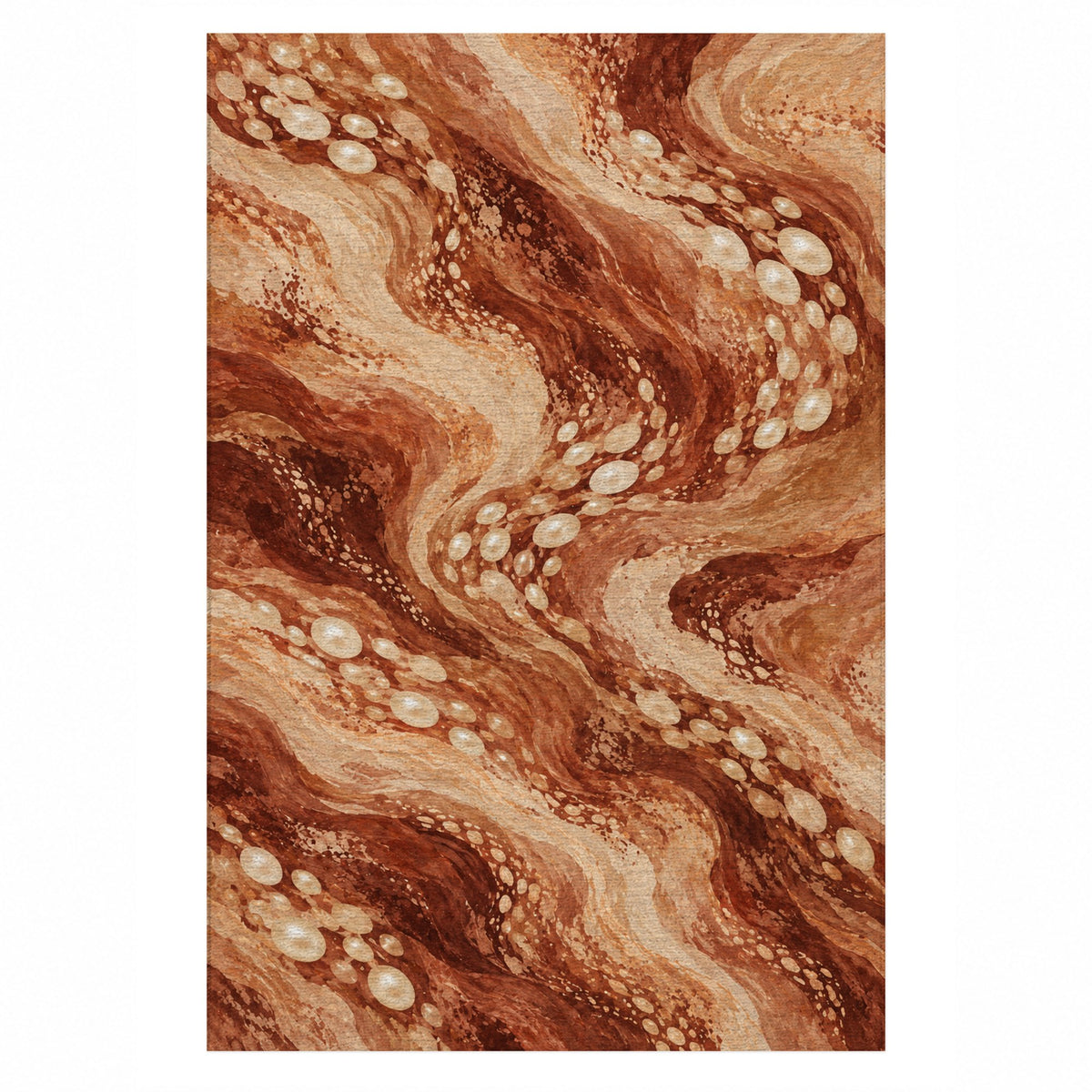 Pearl Shoals Terracotta Abstract Washable Rug — top view