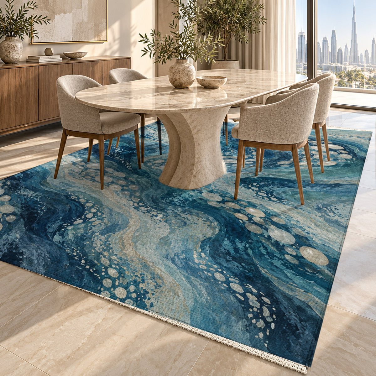 Pearl Shoals Abstract Washable Rug — dubai dining
