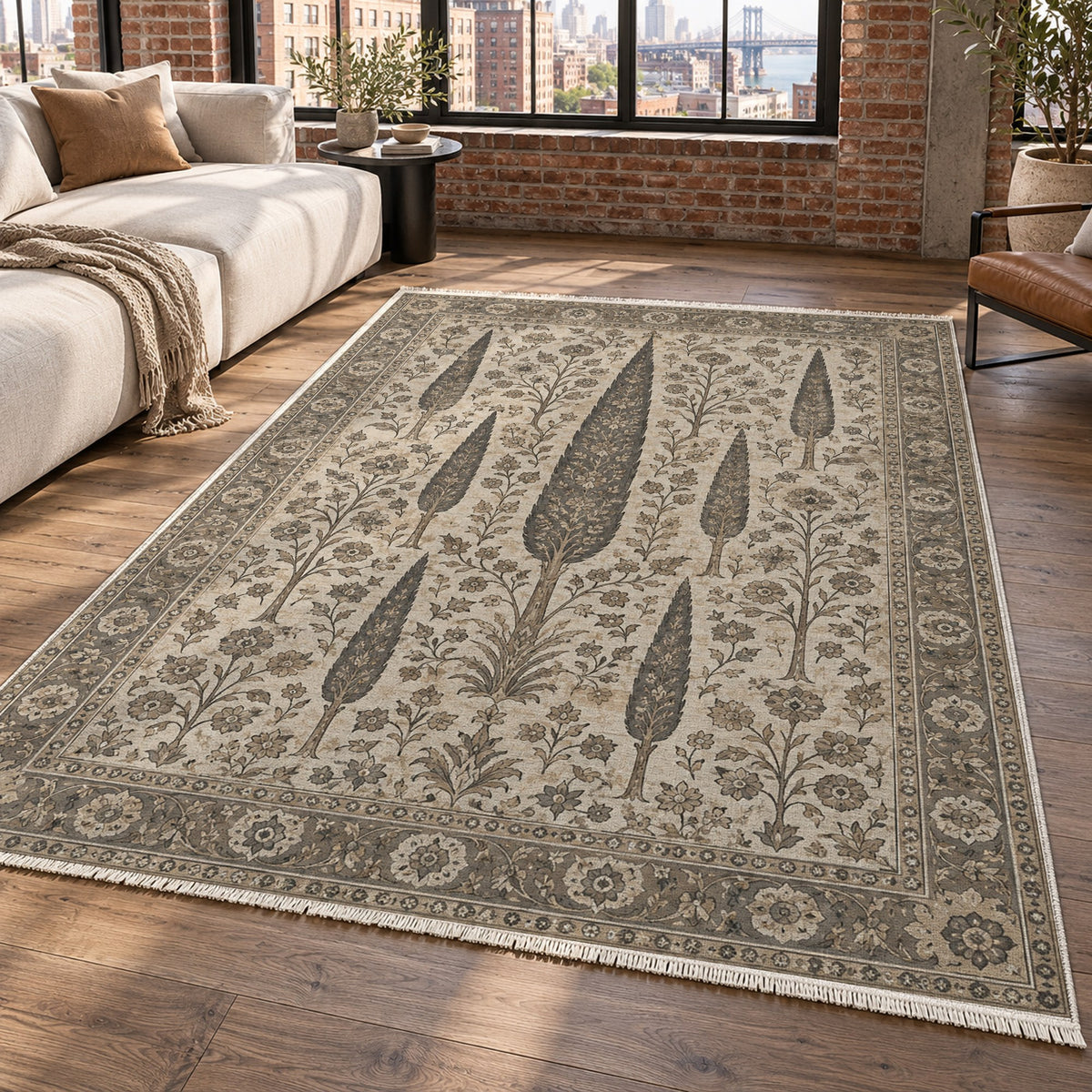 Persian Cypress Ivory Taupe Classic Washable Rug — new york living