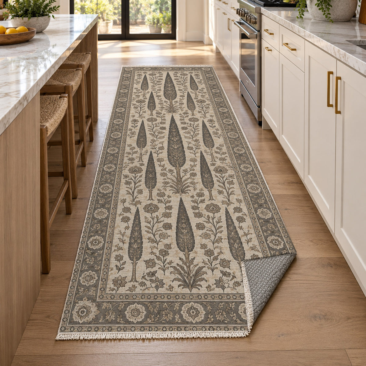 Persian Cypress Ivory Taupe Classic Washable Rug — new york kitchen runner