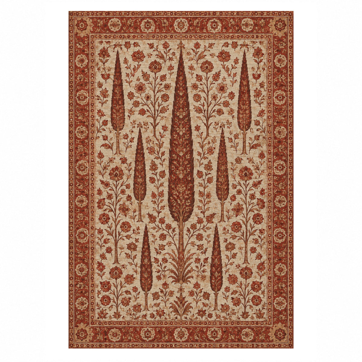 Persian Cypress Rust Sand Classic Washable Rug — top view