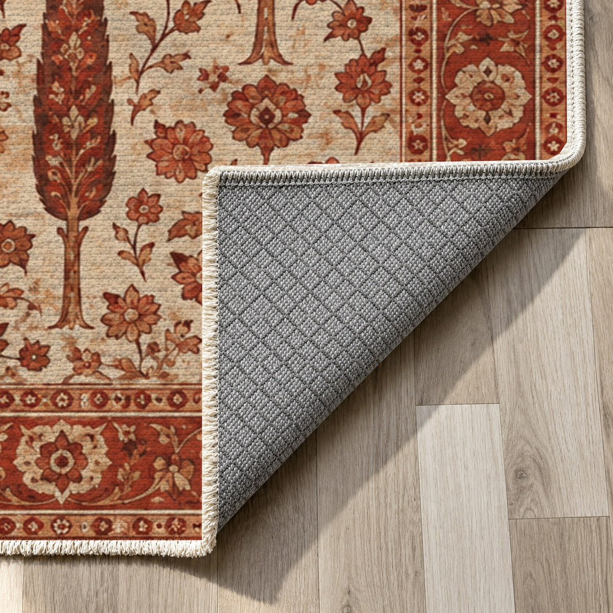 Persian Cypress Rust Sand Classic Washable Rug — backing close up