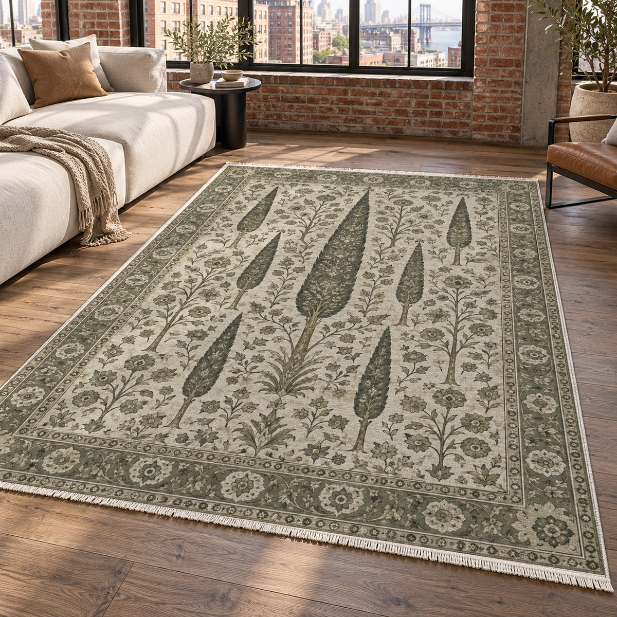 Persian Cypress Sage Stone Classic Washable Rug — new york living