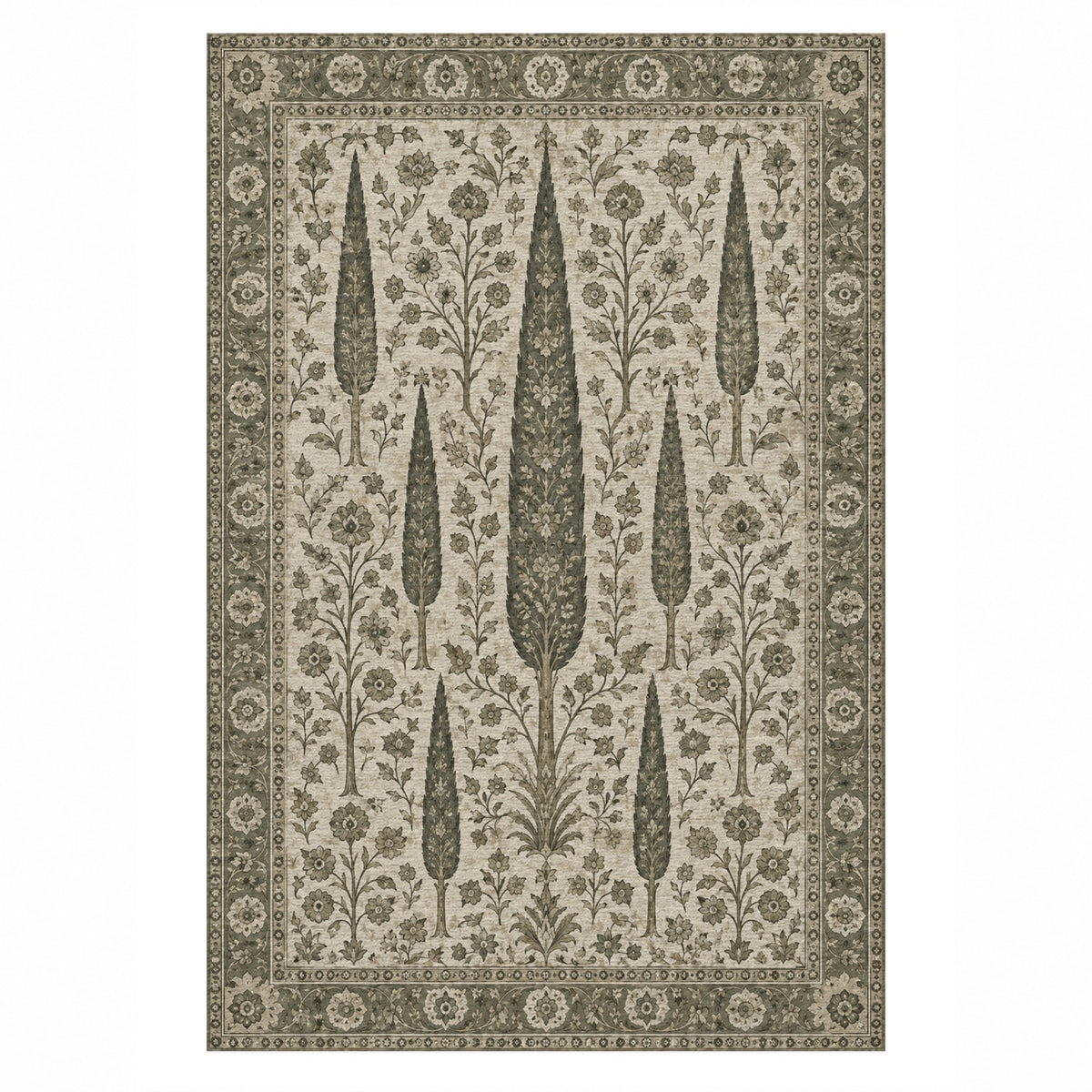 Persian Cypress Sage Stone Classic Washable Rug — top view