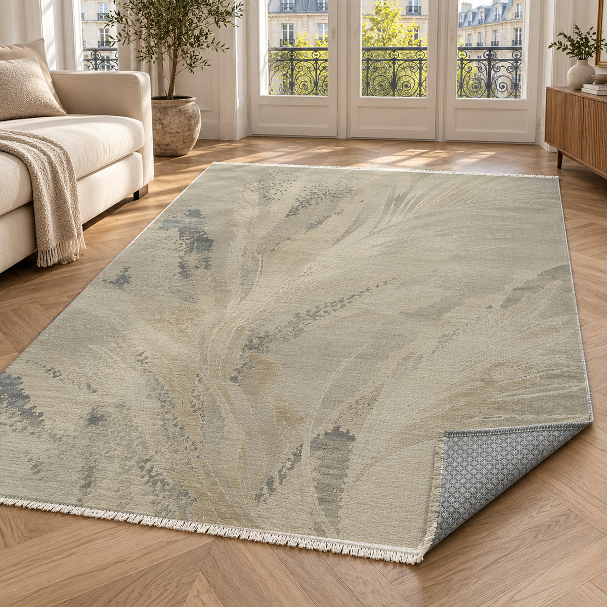 Plume Stone Abstract Washable Rug — paris living