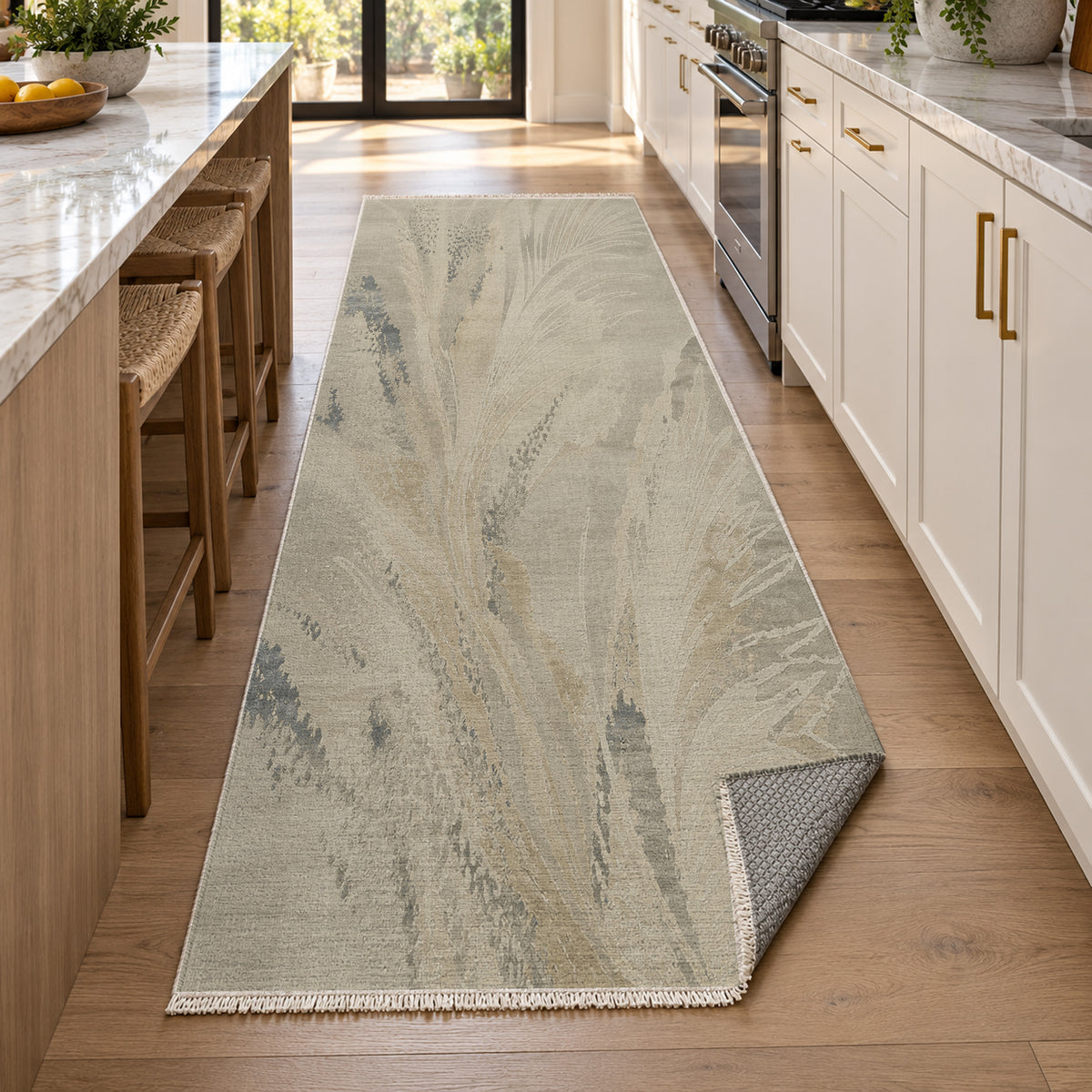 Plume Stone Abstract Washable Rug — new york kitchen runner
