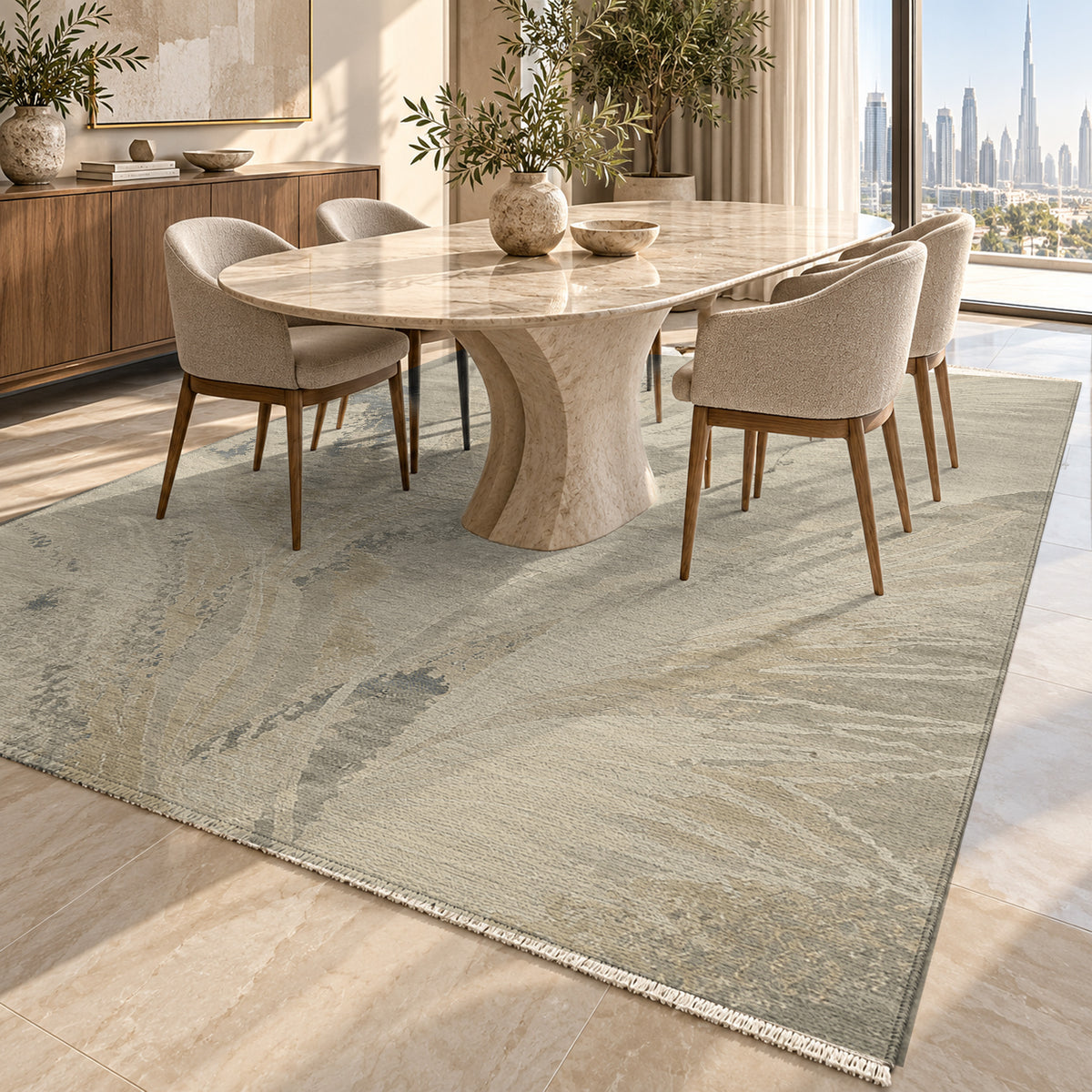 Plume Stone Abstract Washable Rug — dubai dining