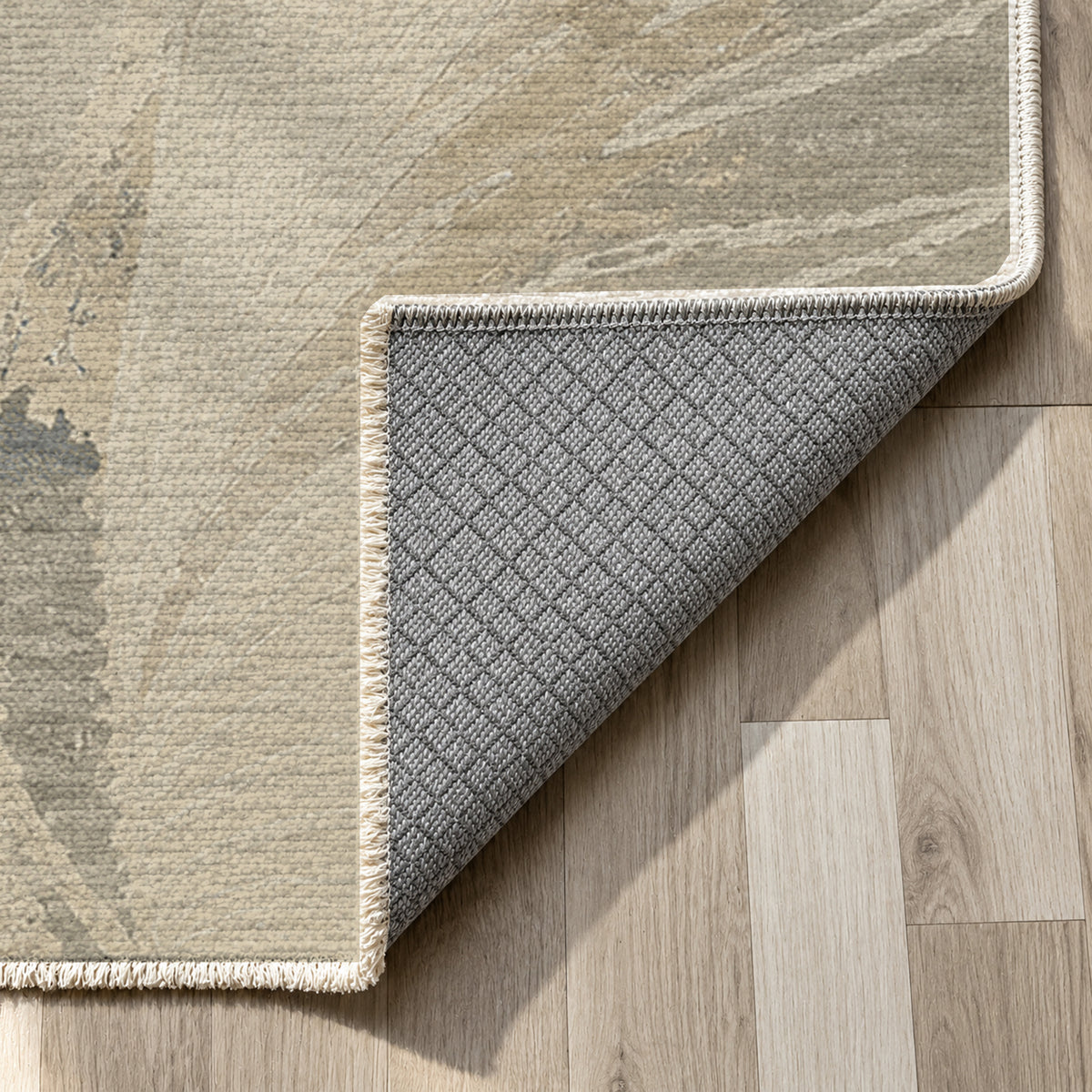 Plume Stone Abstract Washable Rug — backing close up