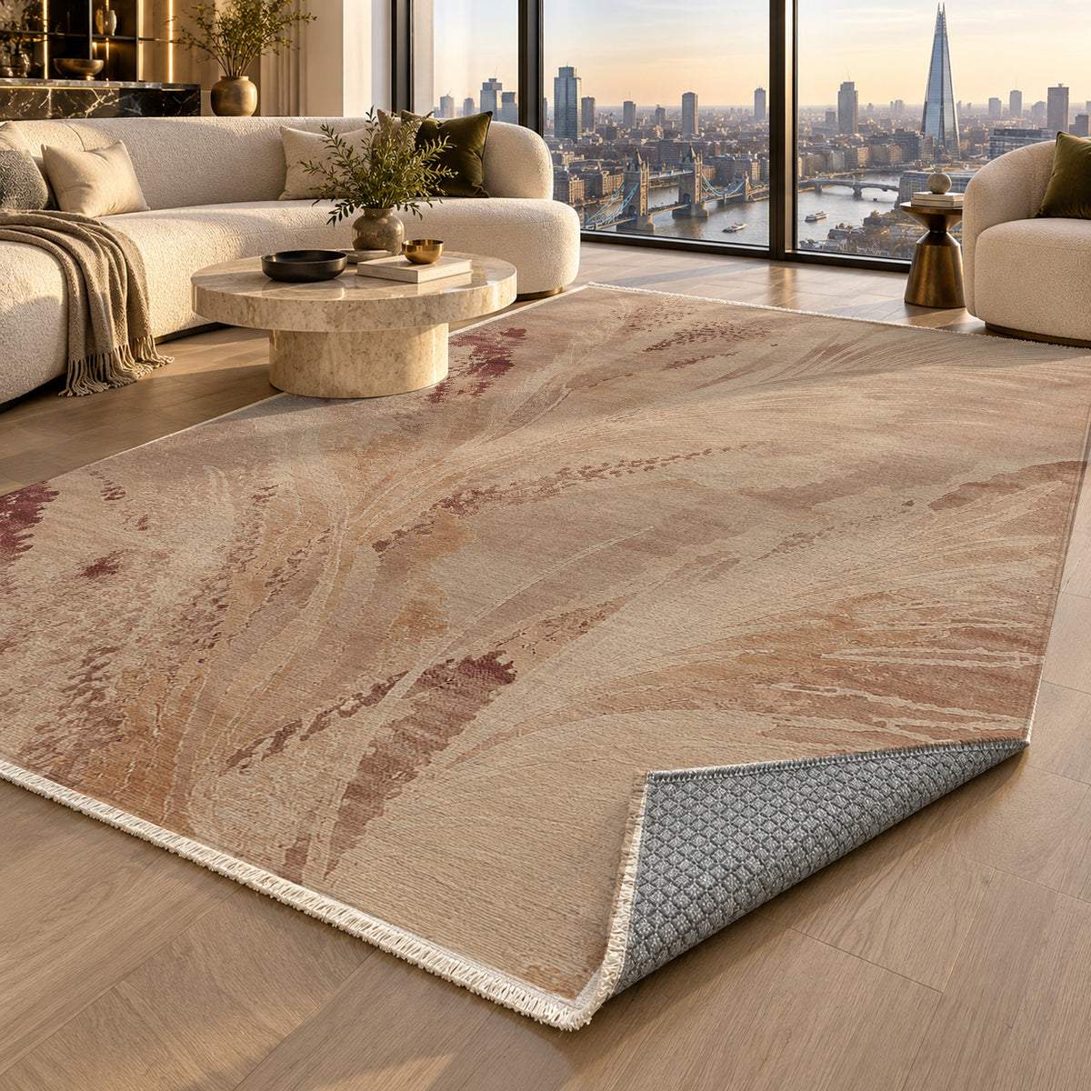 Plume Terracotta washable rug — london luxury living