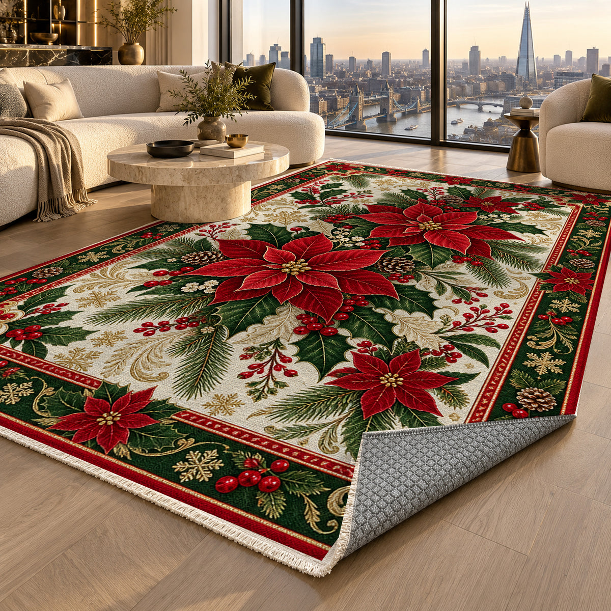 Poinsettia Ivory Washable Rug — london luxury living