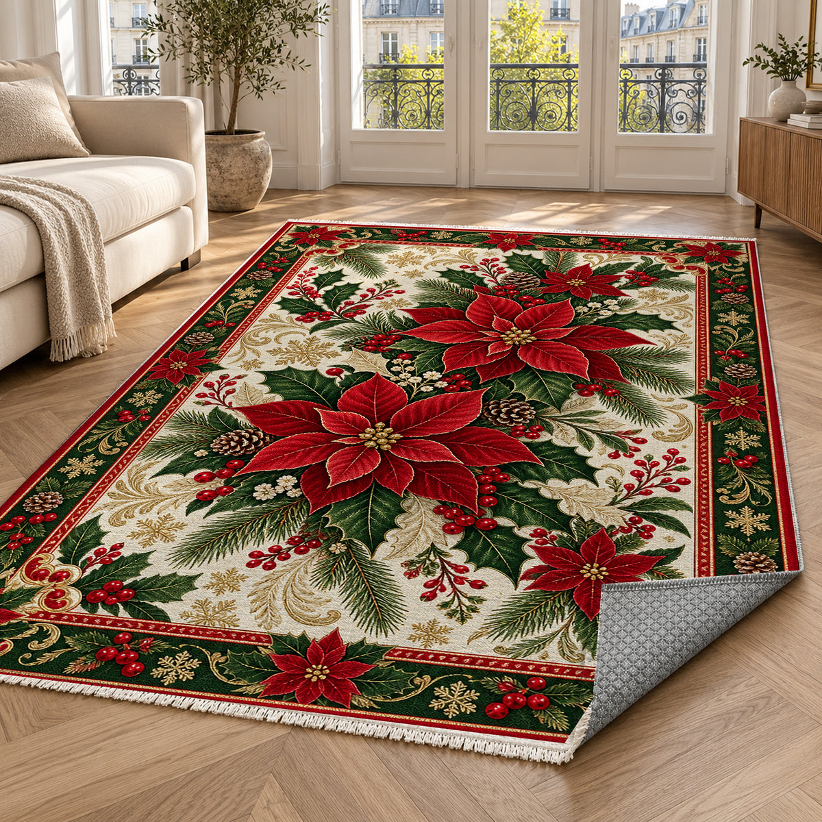 Poinsettia Ivory Washable Rug — paris living