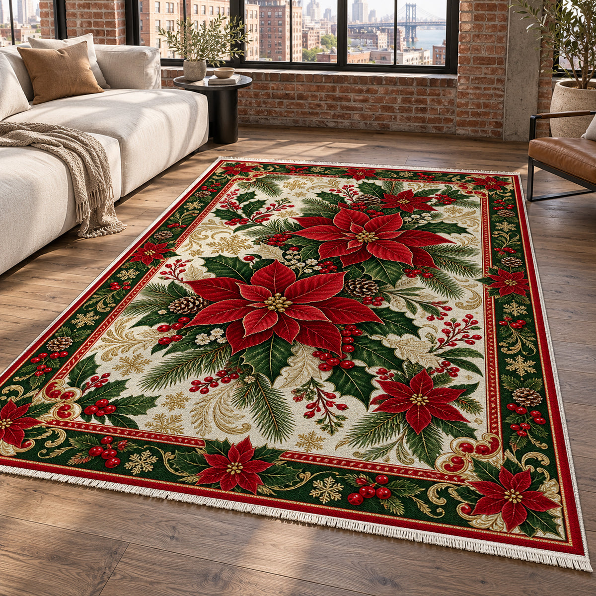 Poinsettia Ivory Washable Rug — new york living