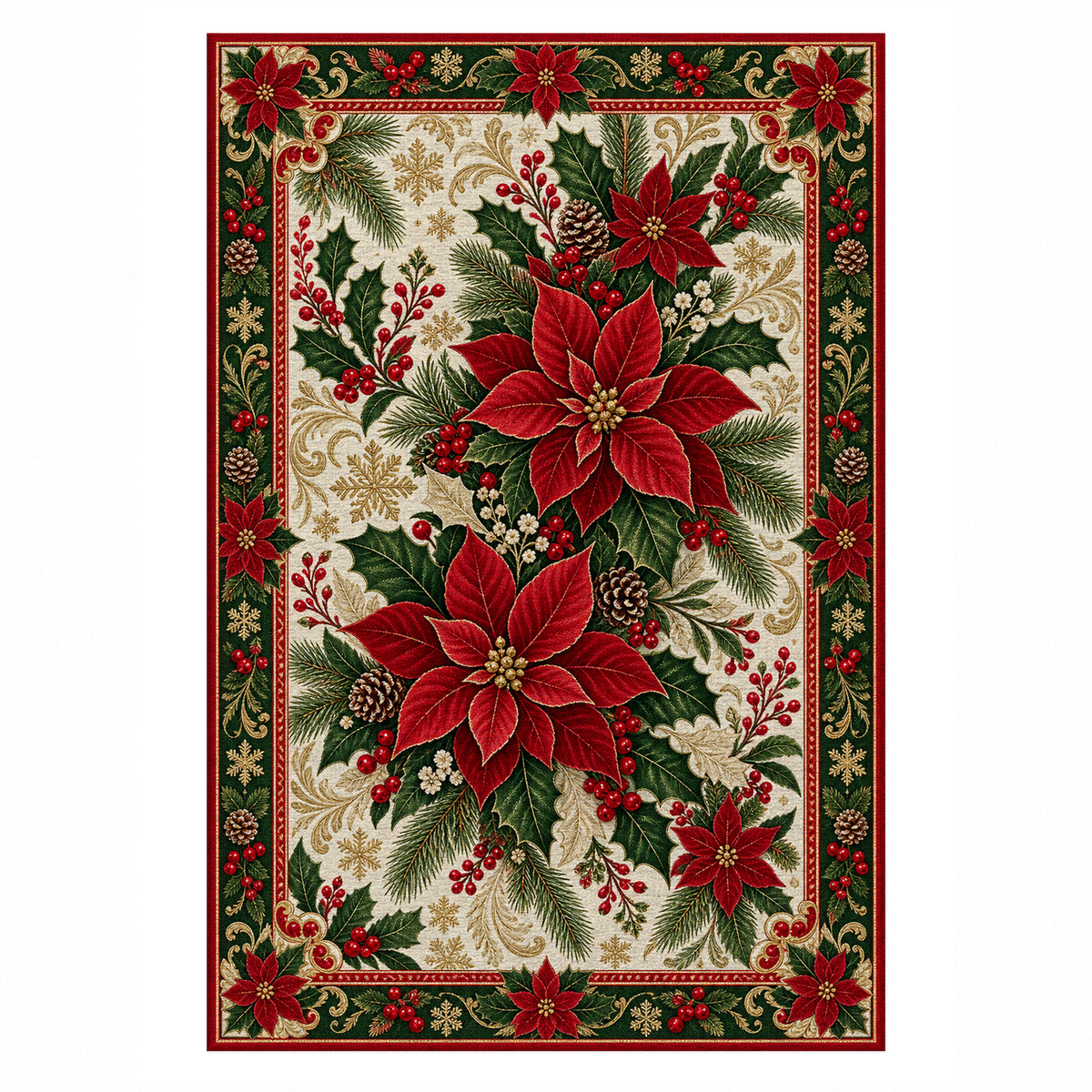 Poinsettia Ivory Washable Rug — top view