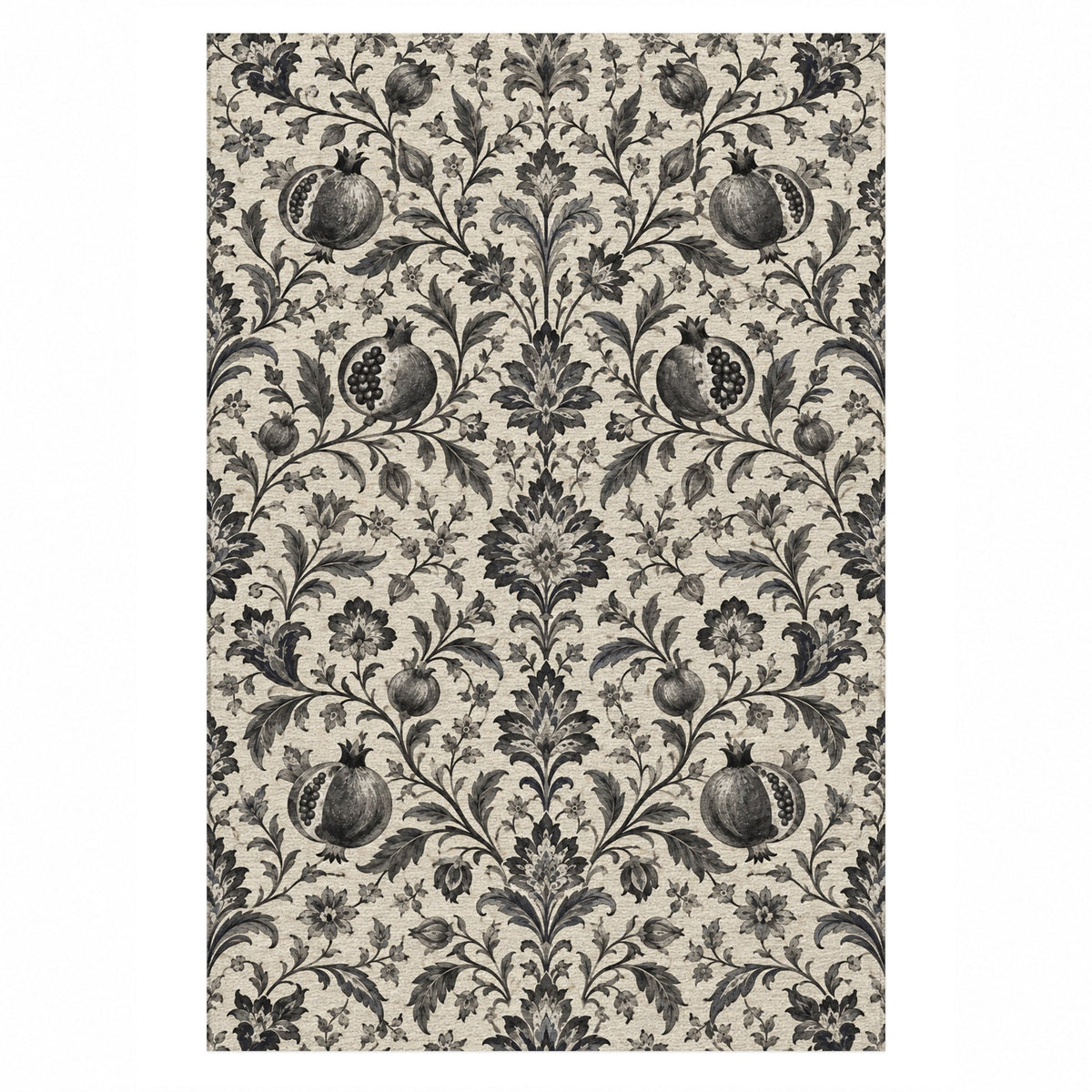 Pomegranate Garden Charcoal Ethnic Washable Rug — top view