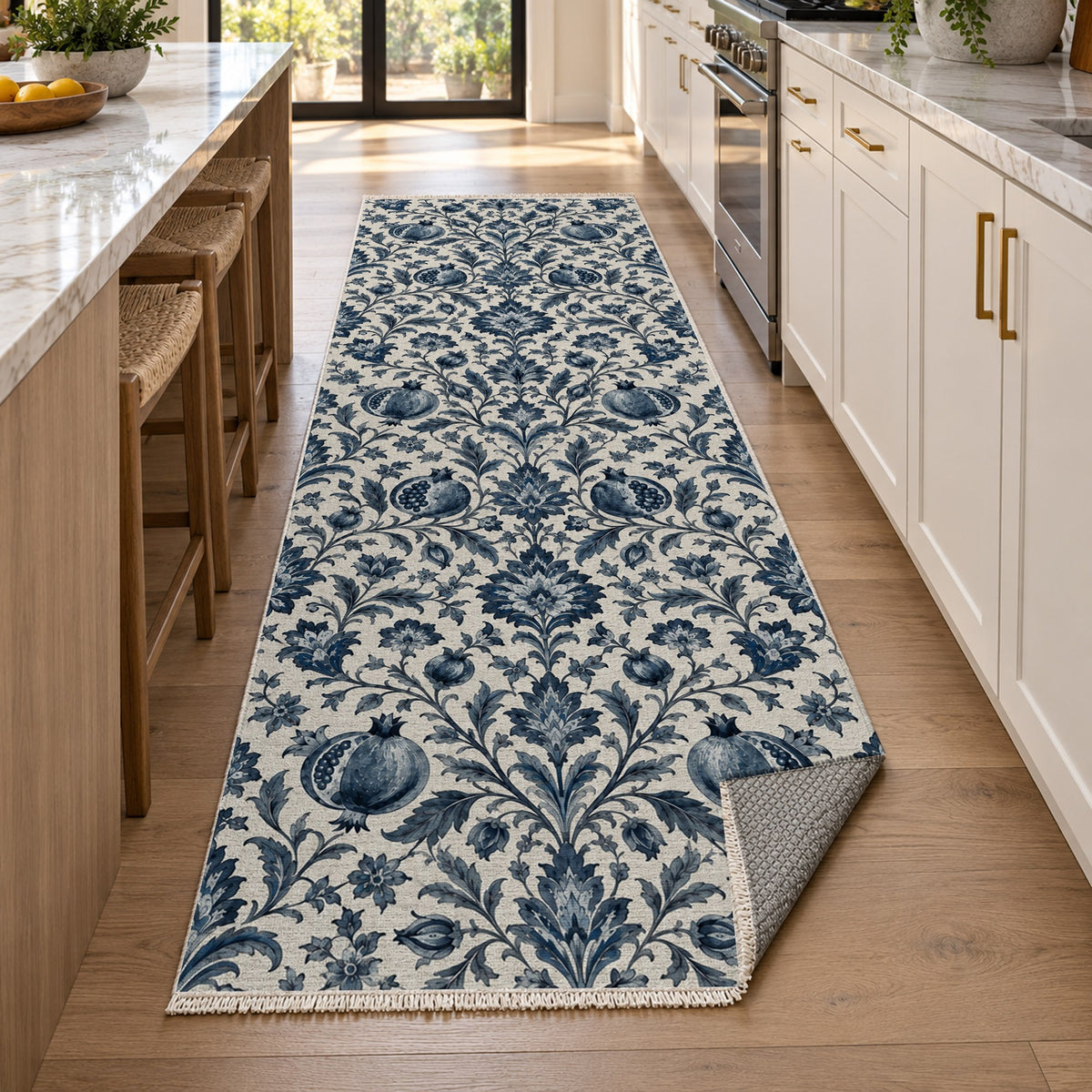 Pomegranate Garden Indigo Ethnic Washable Rug — new york kitchen runner