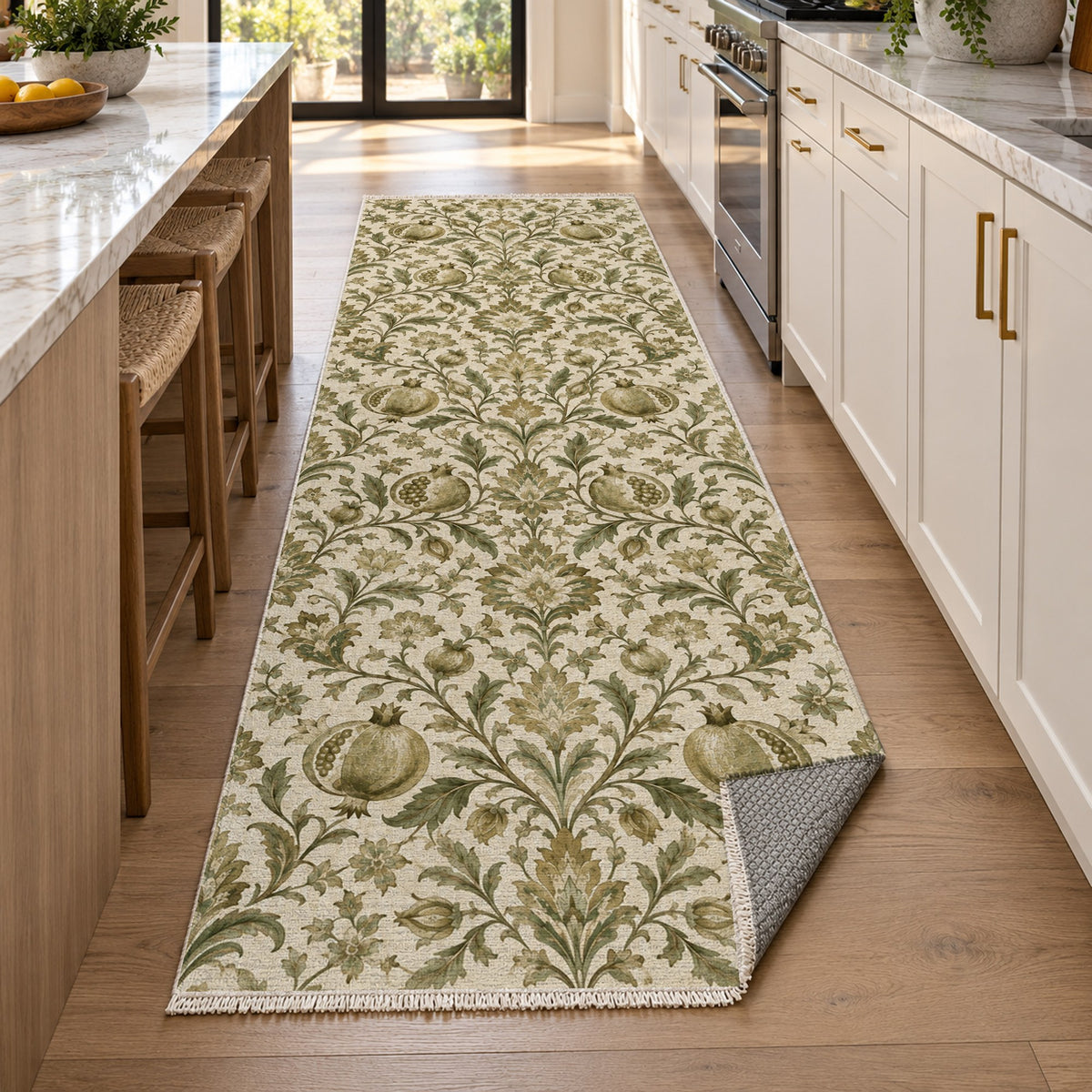 Pomegranate Garden Sage Ethnic Washable Rug — new york kitchen runner