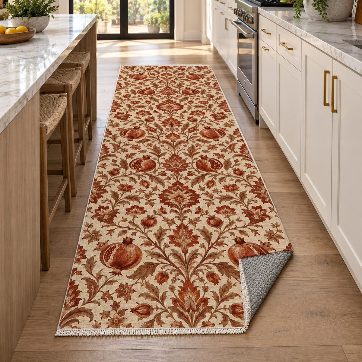 Pomegranate Garden Terracotta Ethnic Washable Rug — new york kitchen runner