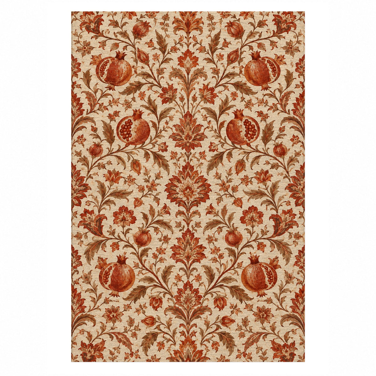Pomegranate Garden Terracotta Ethnic Washable Rug — top view