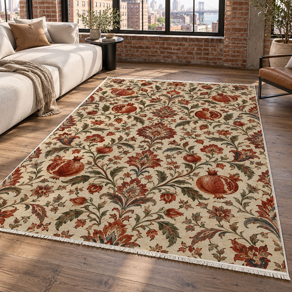 Pomegranate Garden Ethnic Washable Rug — new york living