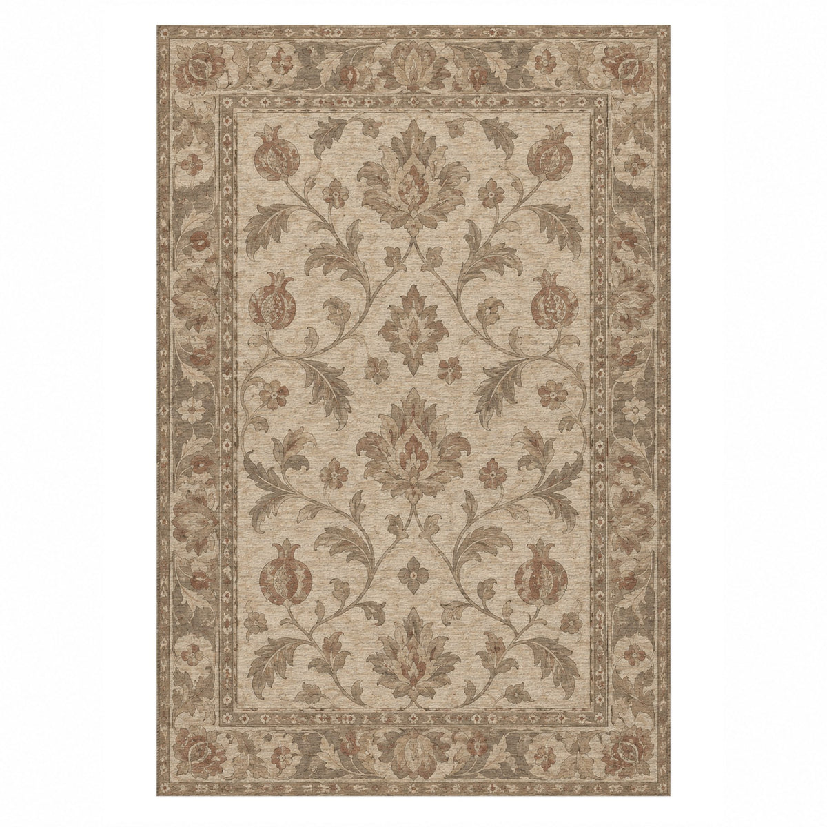 Pomegranate Trails Ivory Taupe Classic Washable Rug — top view
