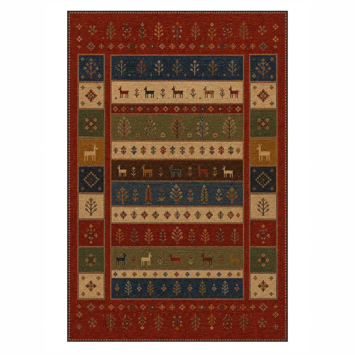 Qashqai Crimson Ethnic Washable Rug — top view