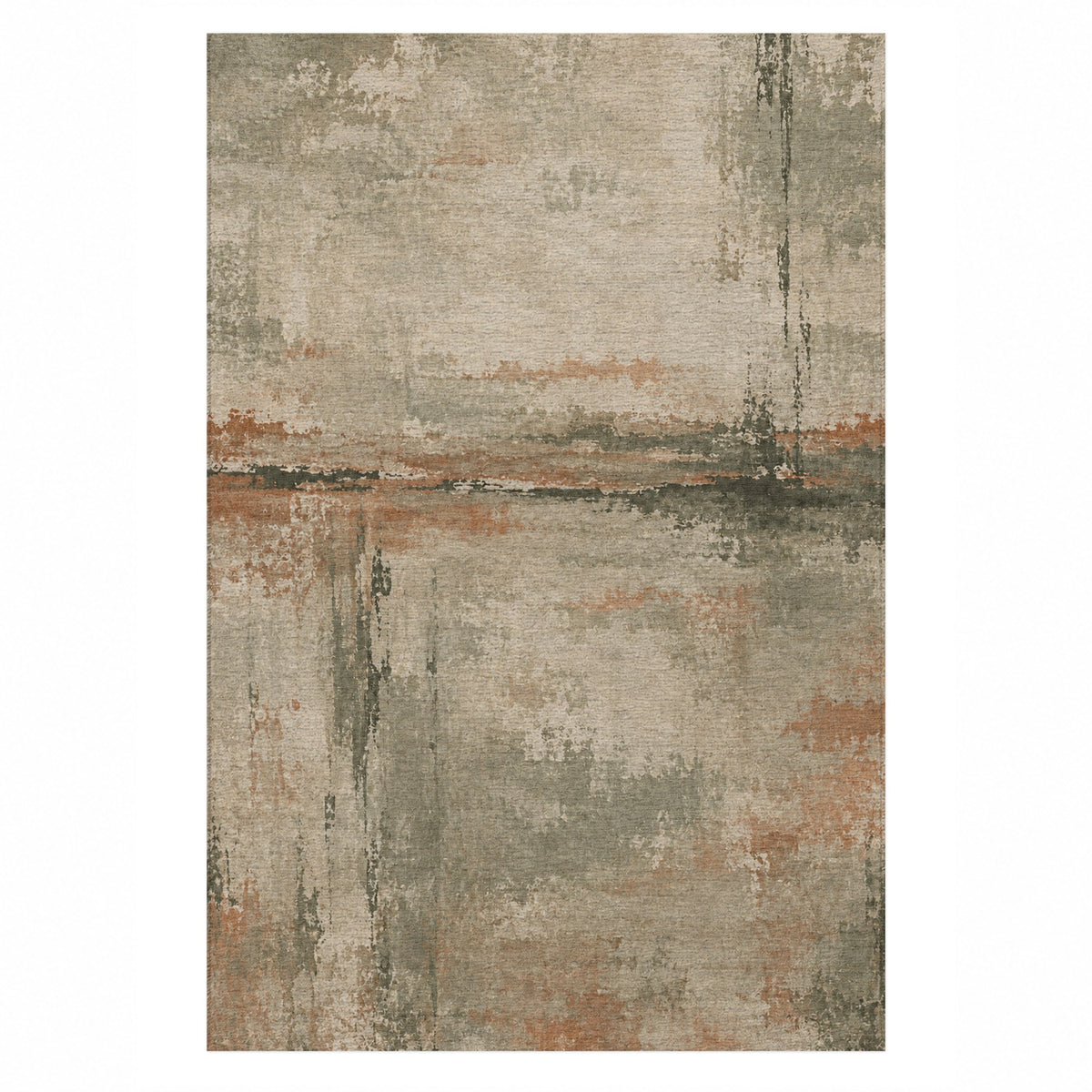 Quiet Horizon Sage Clay Abstract Washable Rug — top view