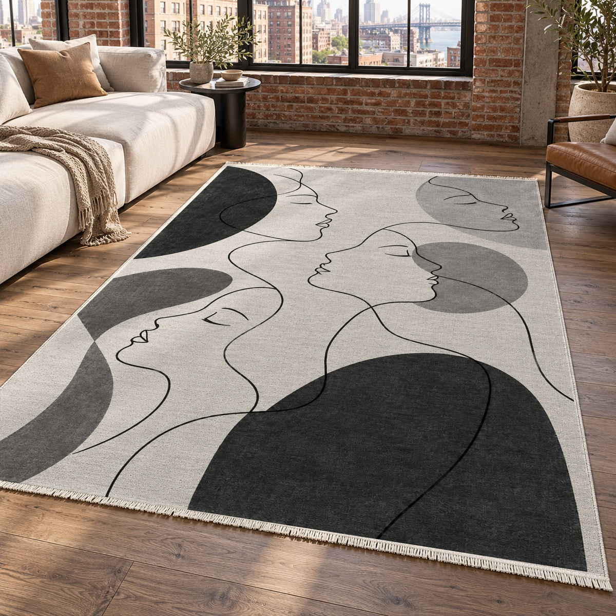 Quiet Profiles Charcoal Abstract Washable Rug — new york living