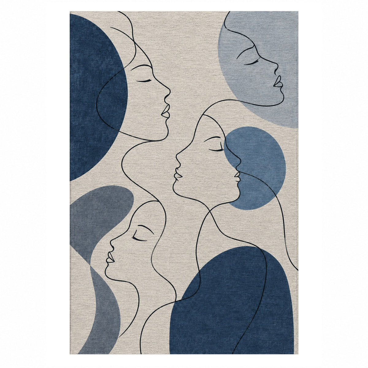 Quiet Profiles Indigo Abstract Washable Rug — top view