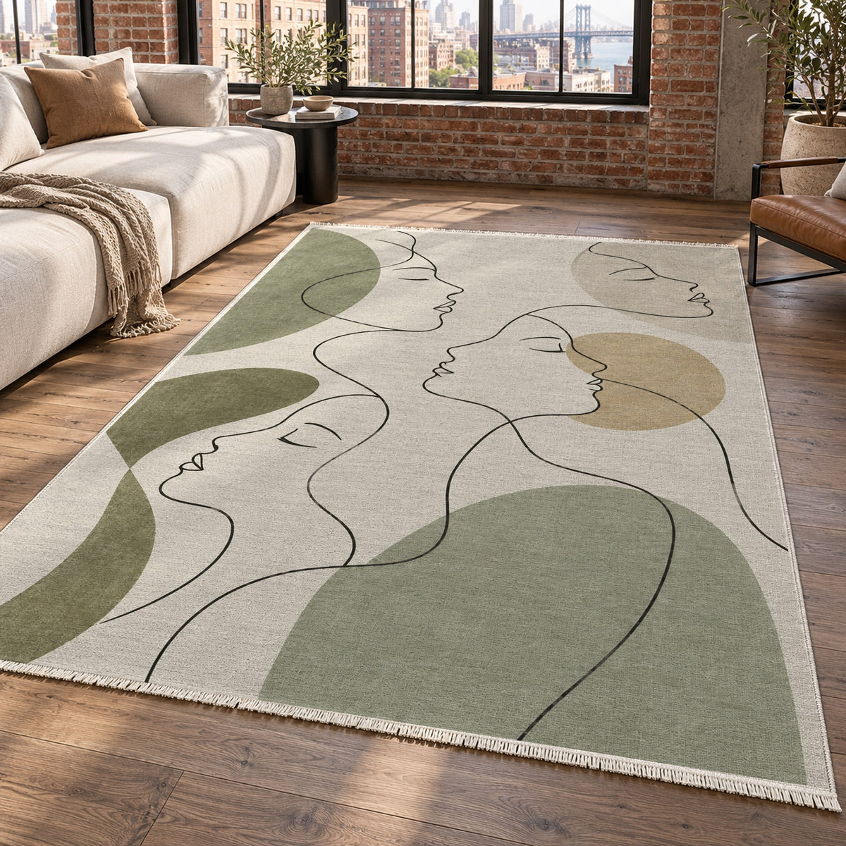 Quiet Profiles Sage Abstract Washable Rug — new york living