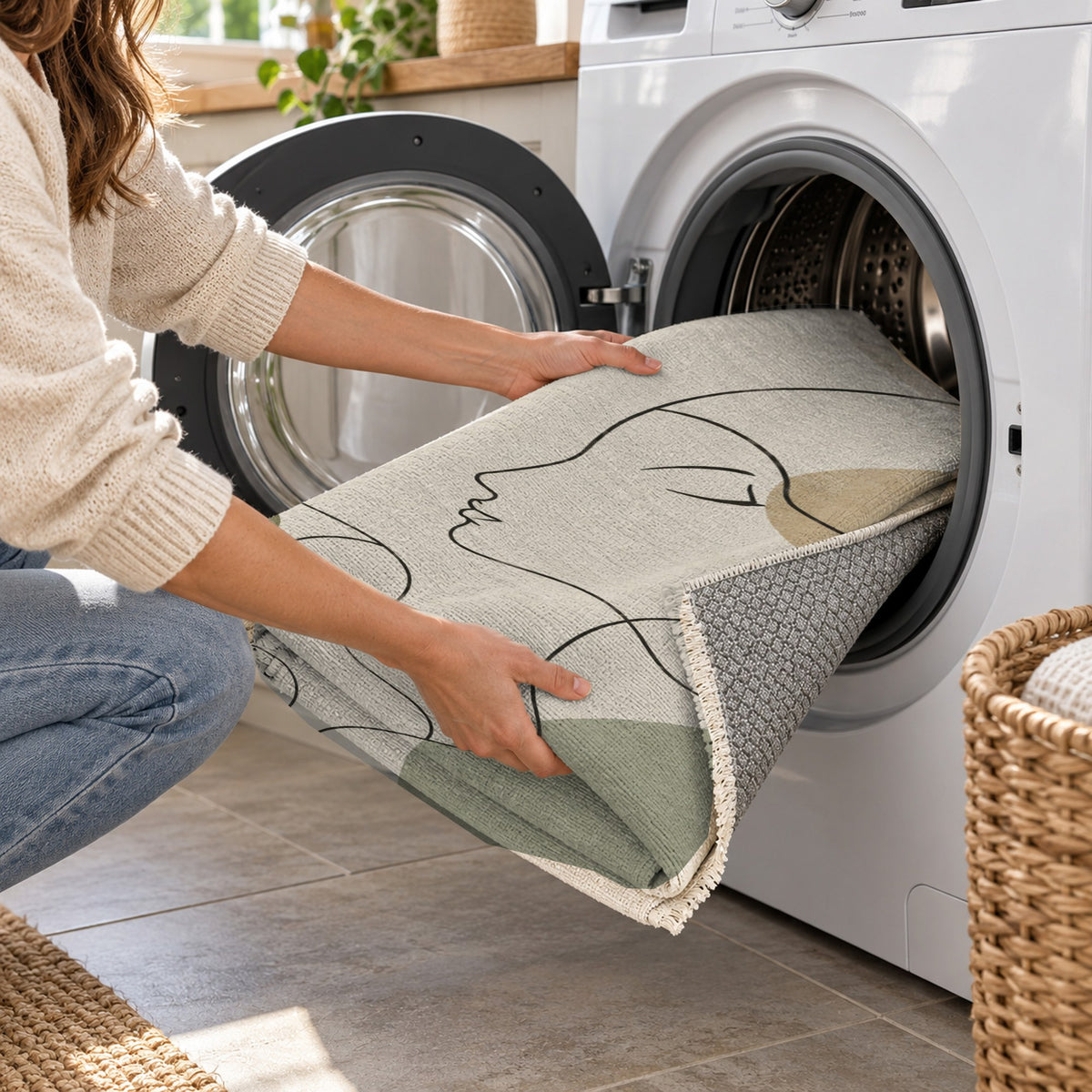 Quiet Profiles Sage Abstract Washable Rug — washing machine