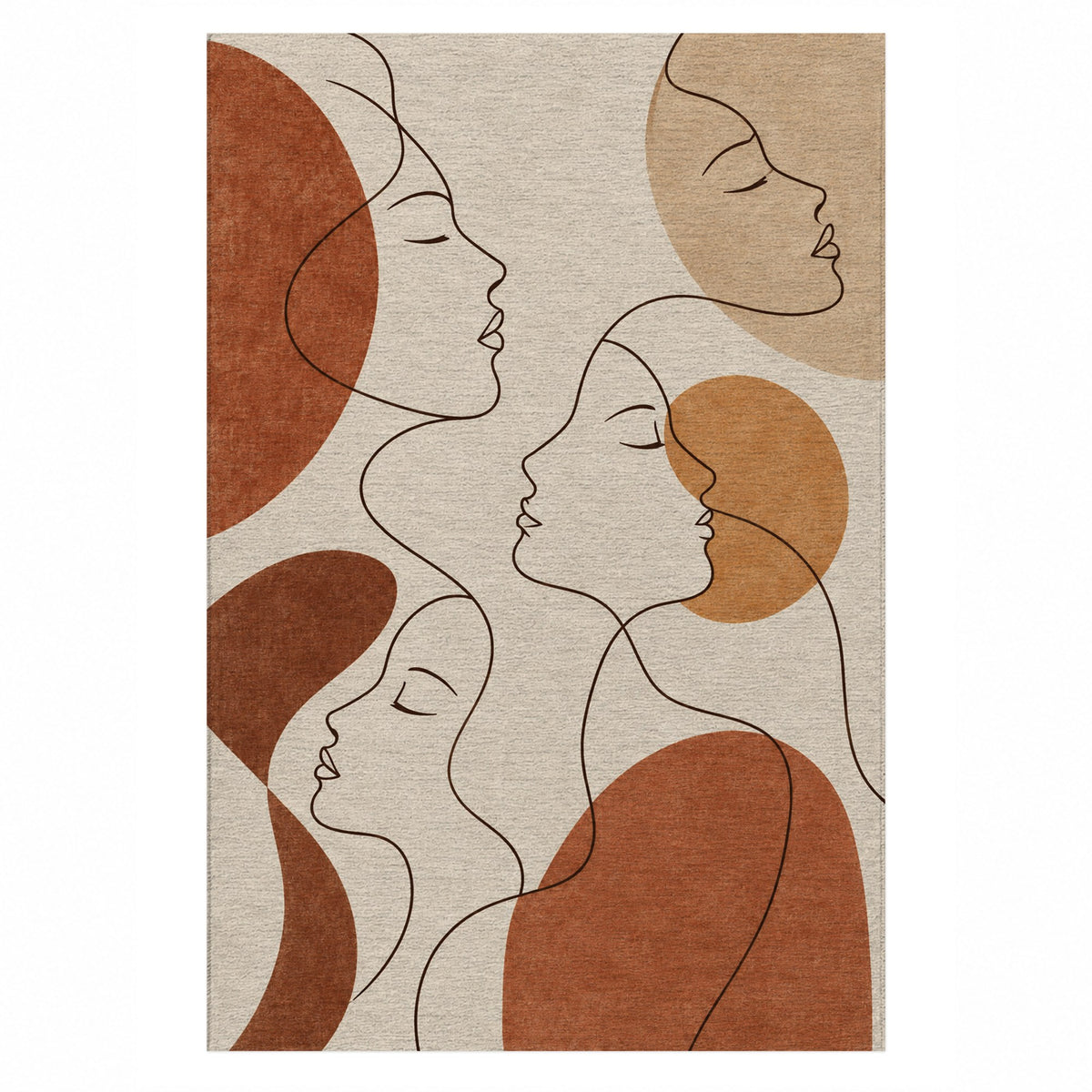 Quiet Profiles Terracotta Abstract Washable Rug — top view