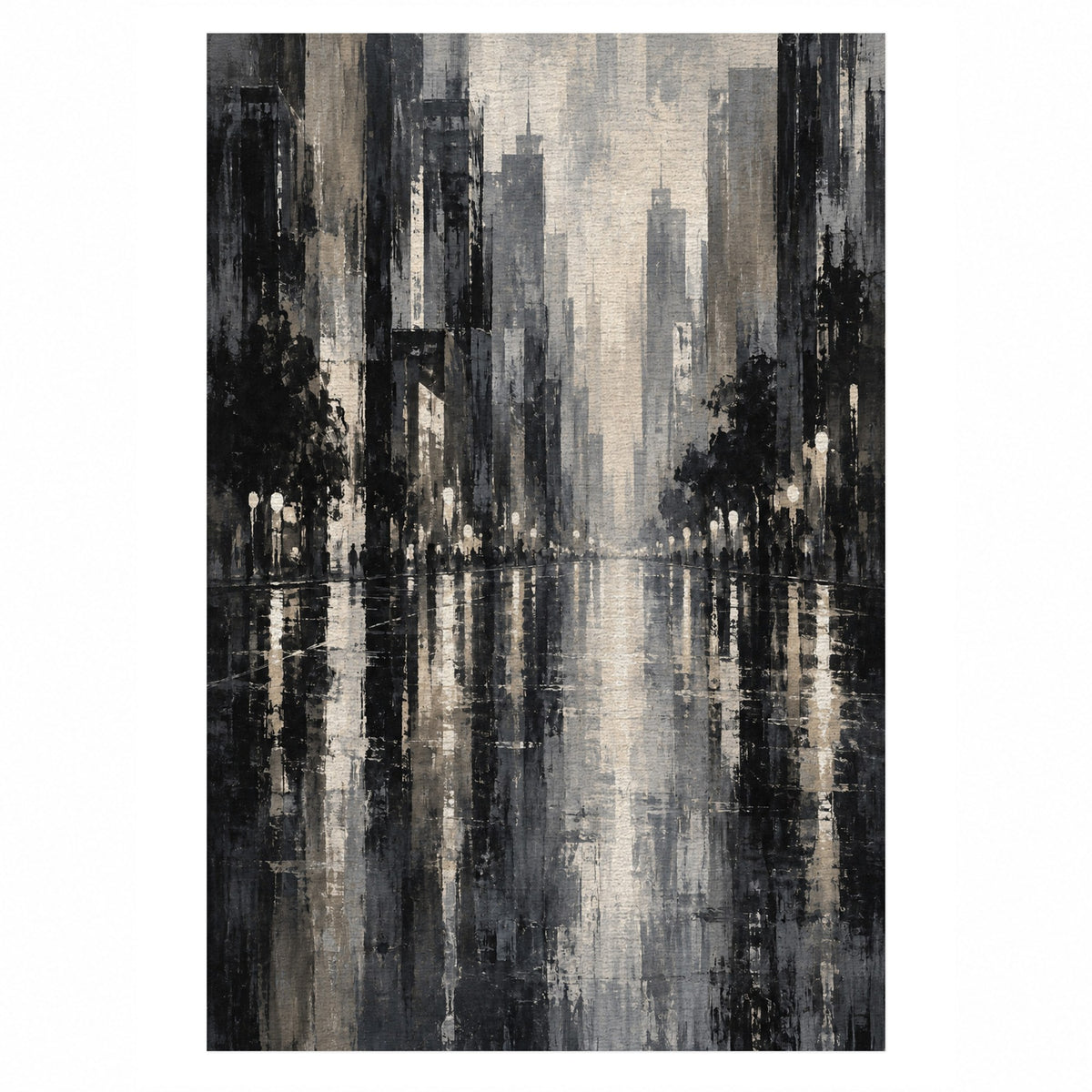 Rainy Boulevard Charcoal Modern Washable Rug — top view