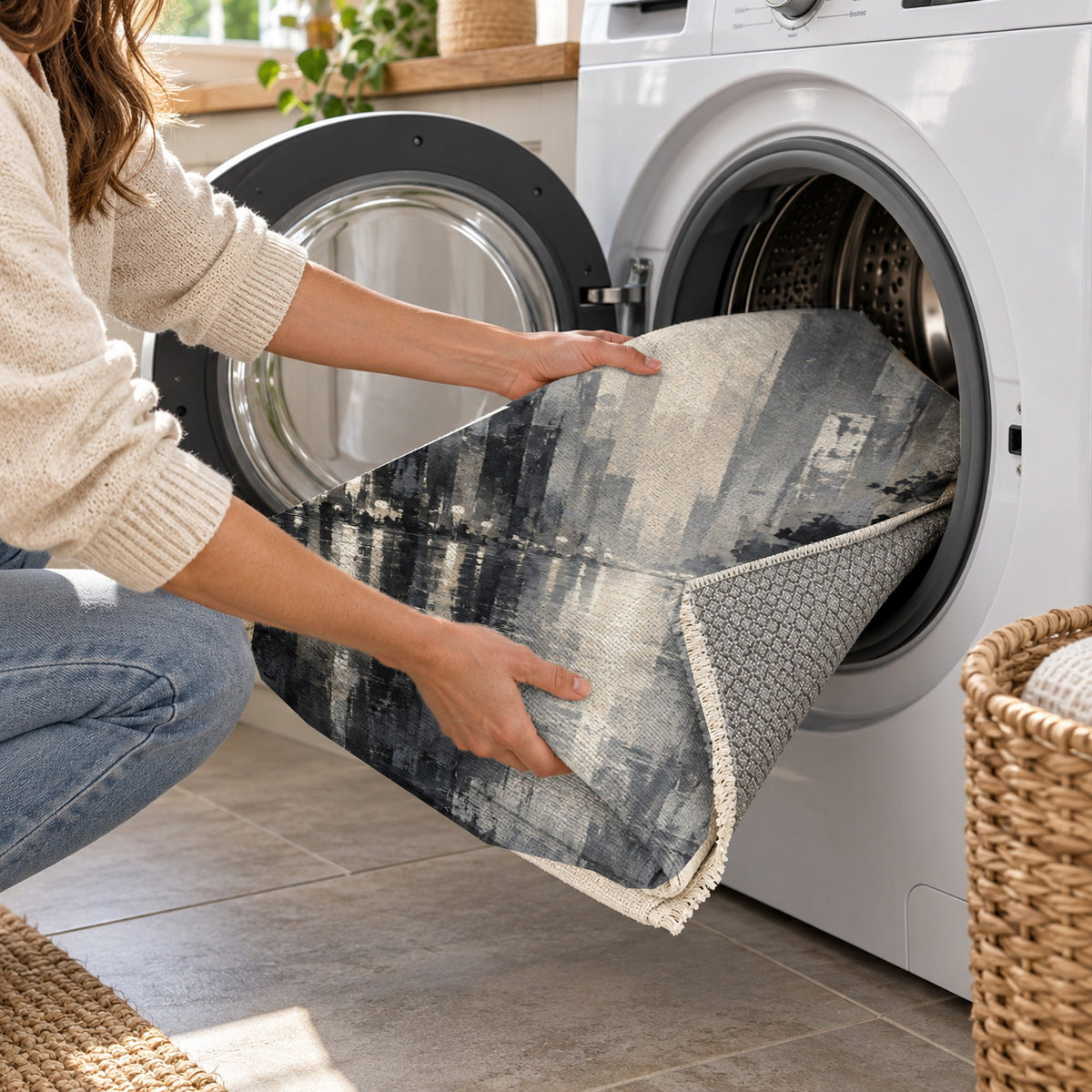 Rainy Boulevard Charcoal Modern Washable Rug — washing machine