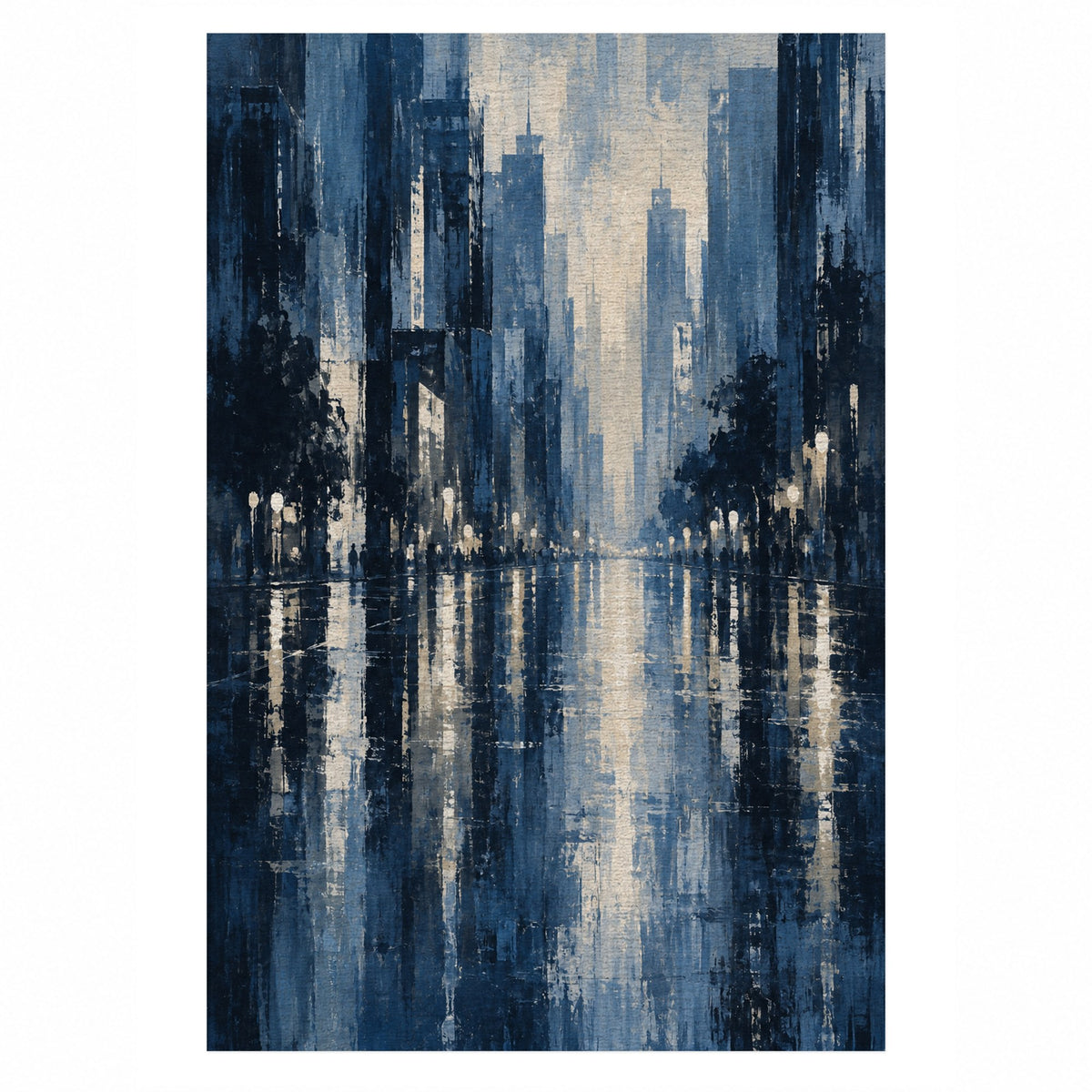 Rainy Boulevard Indigo Modern Washable Rug — top view