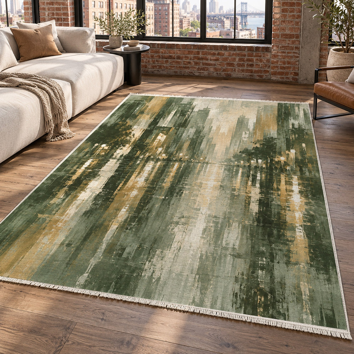 Rainy Boulevard Sage Modern Washable Rug — new york living