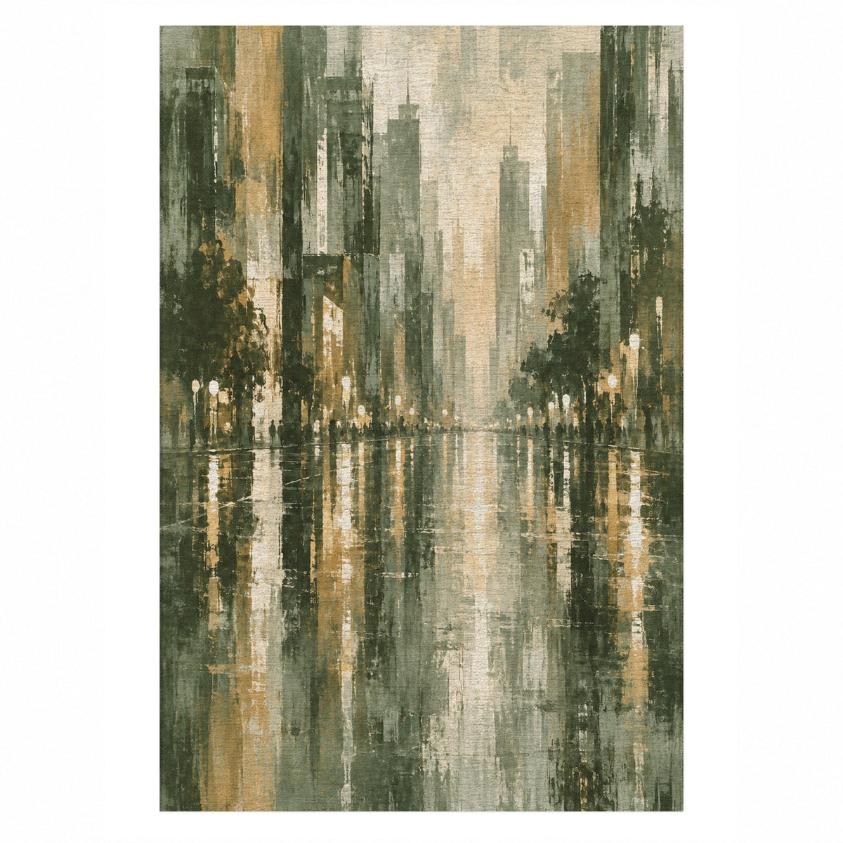 Rainy Boulevard Sage Modern Washable Rug — top view