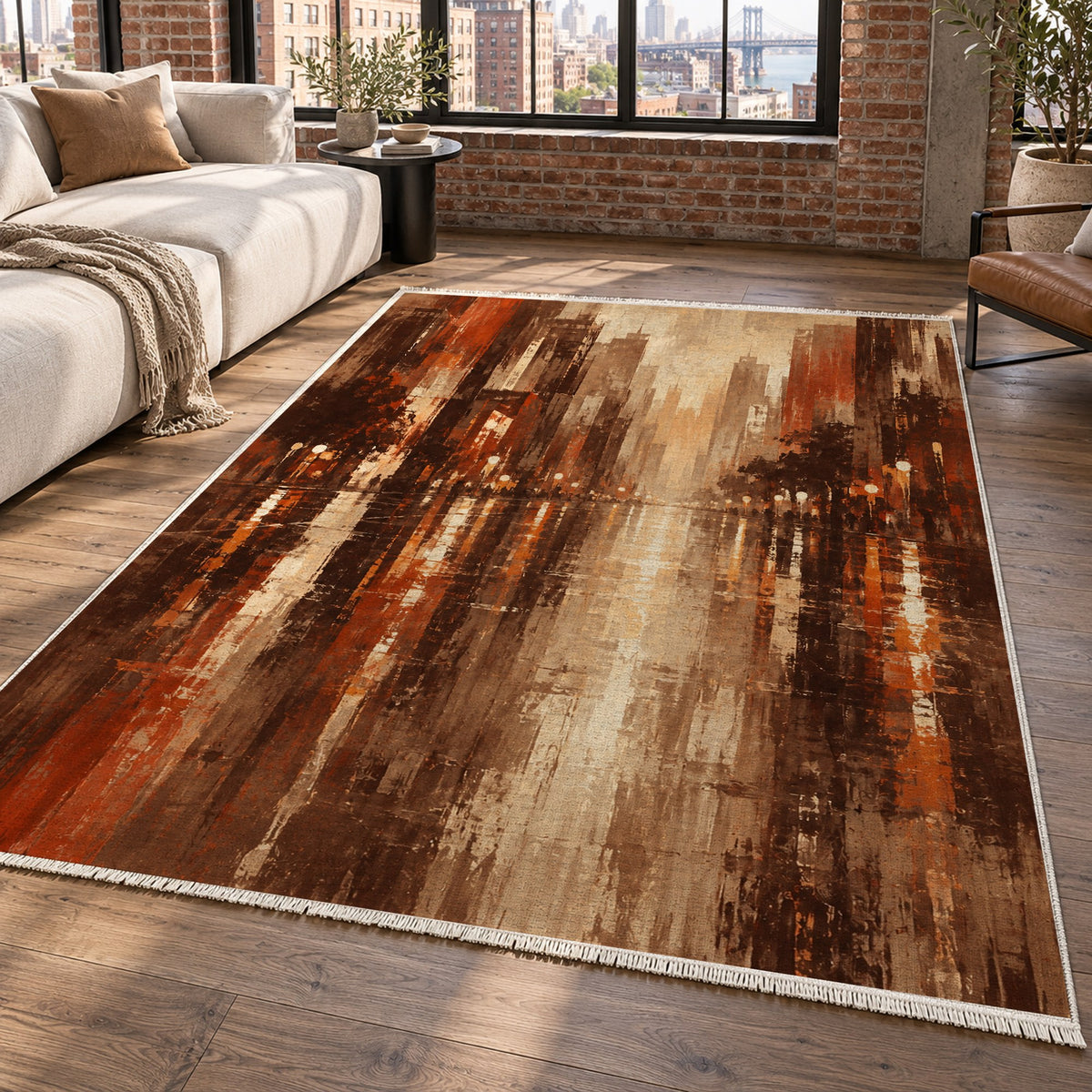 Rainy Boulevard Terracotta Modern Washable Rug — new york living