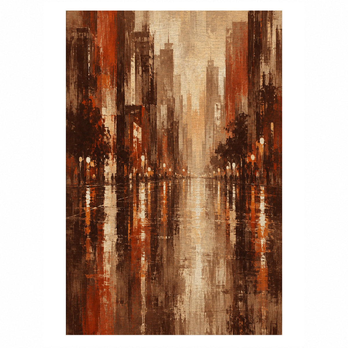 Rainy Boulevard Terracotta Modern Washable Rug — top view