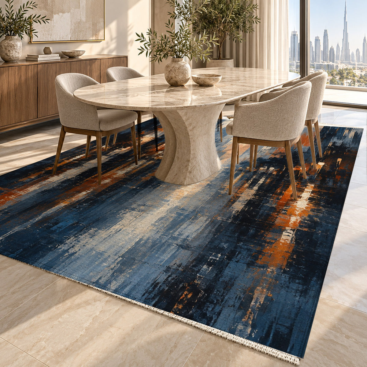Rainy Boulevard Modern Washable Rug — dubai dining