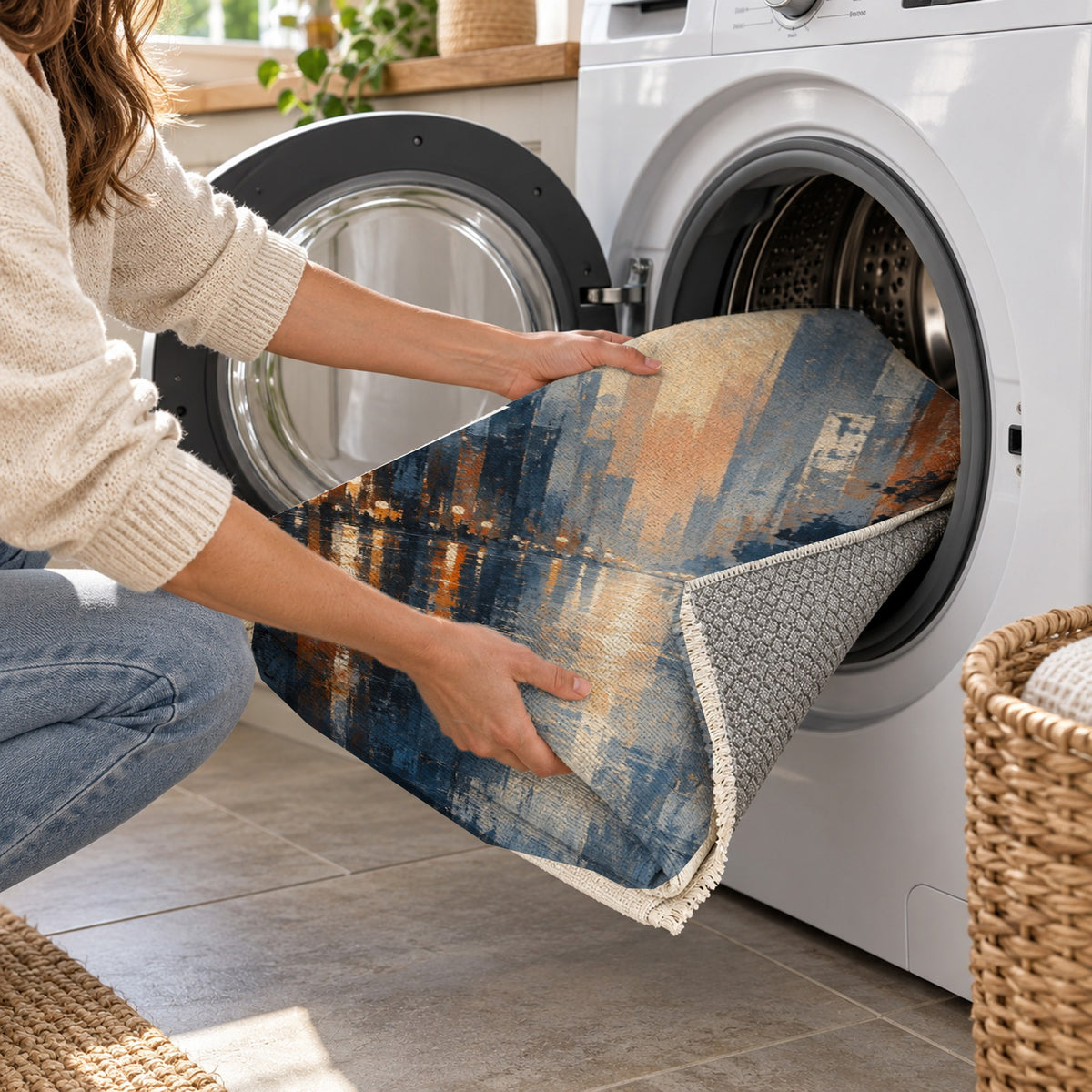 Rainy Boulevard Modern Washable Rug — washing machine