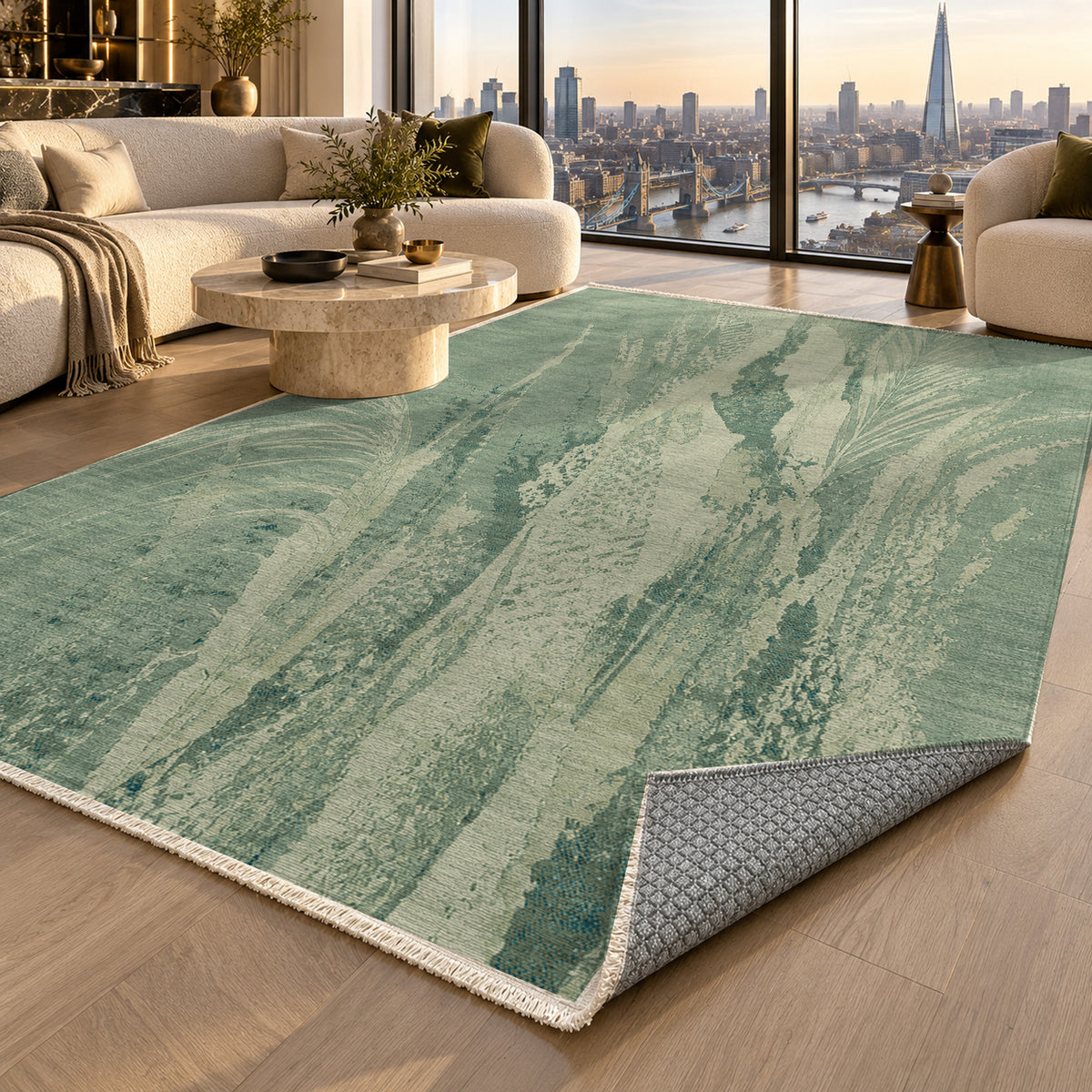 Reed Aqua Abstract Washable Rug — london luxury living