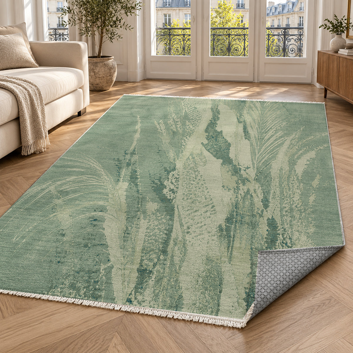 Reed Aqua Abstract Washable Rug — paris living