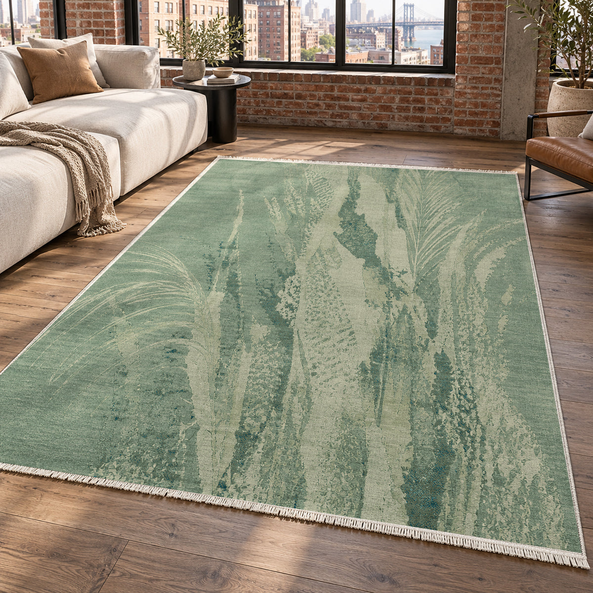 Reed Aqua Abstract Washable Rug — new york living